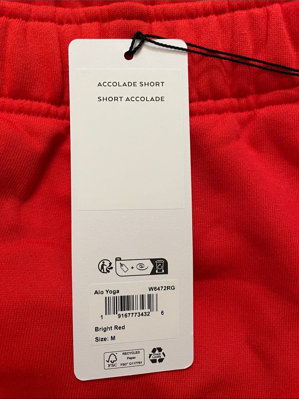 ALO Yoga Accolade NWT Relax Fit Bright Red Fleece Shorts Size M - Picture 7 of 8